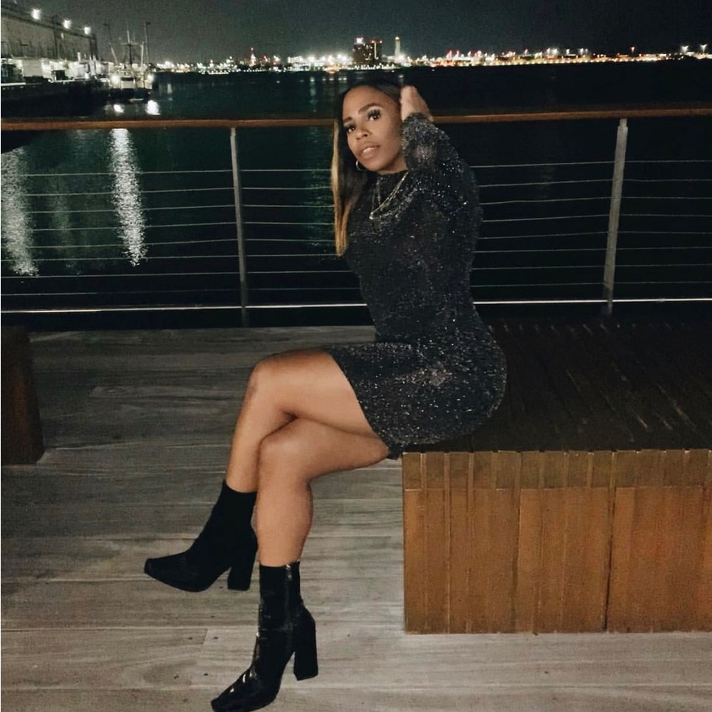 Silver Glitter High Neck Long Sleeve Bodycon